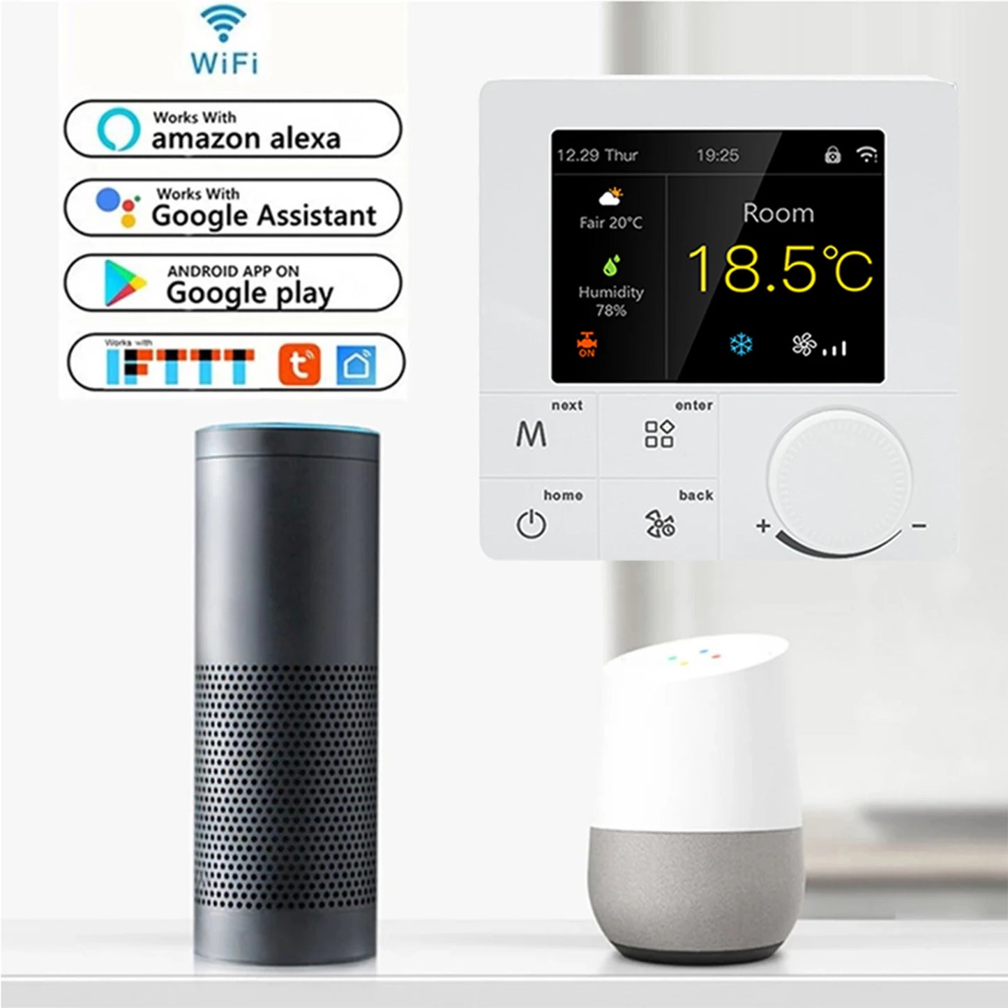 Qiumi Smart Wifi Thermostat Air Conditioning Temperature Controller With Color LCD Screen Works with Alexa Google Home