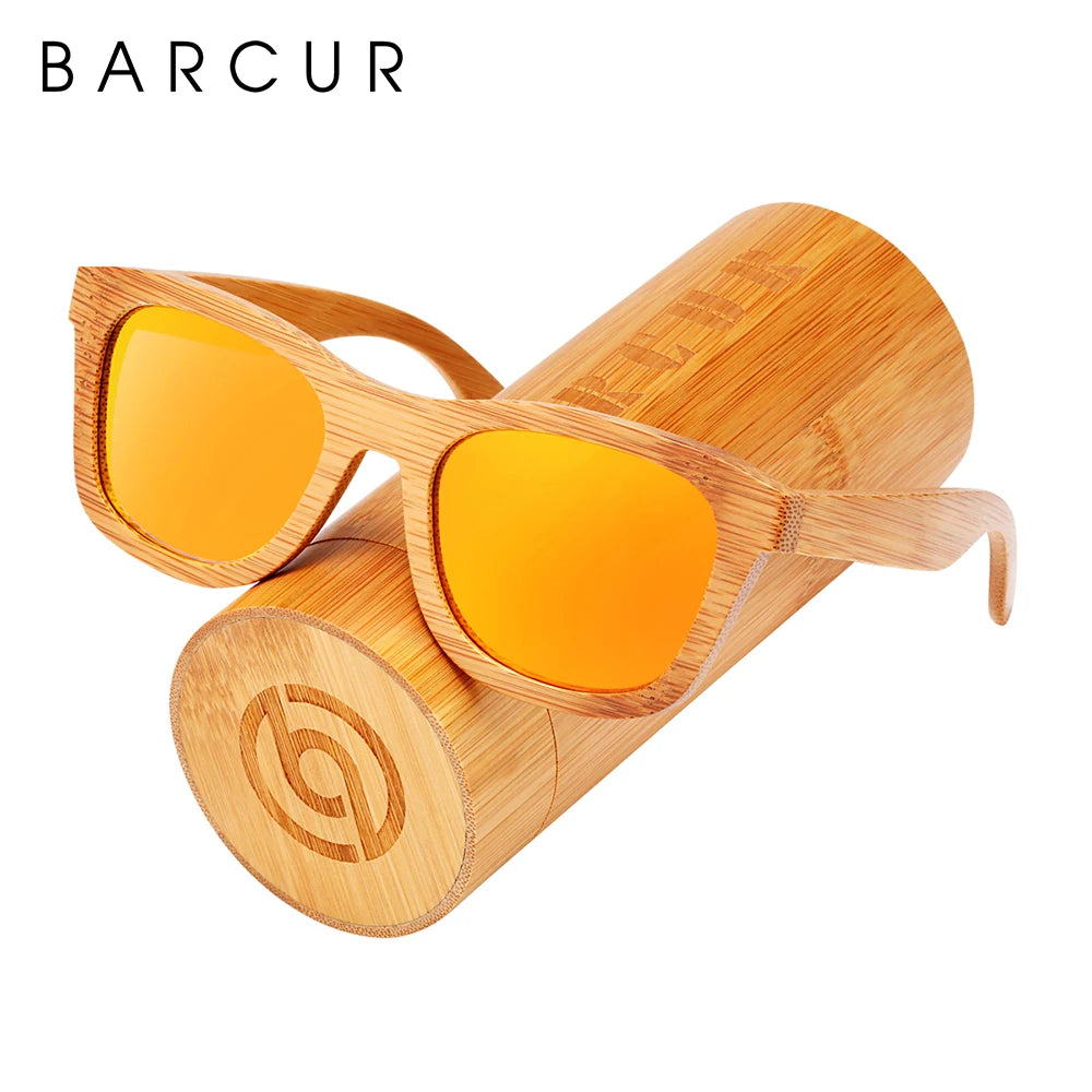 BARCUR Retro Square Men Sun Glasses Women Polarized Sunglasses Natural Bamboo Handmade Wood Sunglasses Beach Wooden UV400