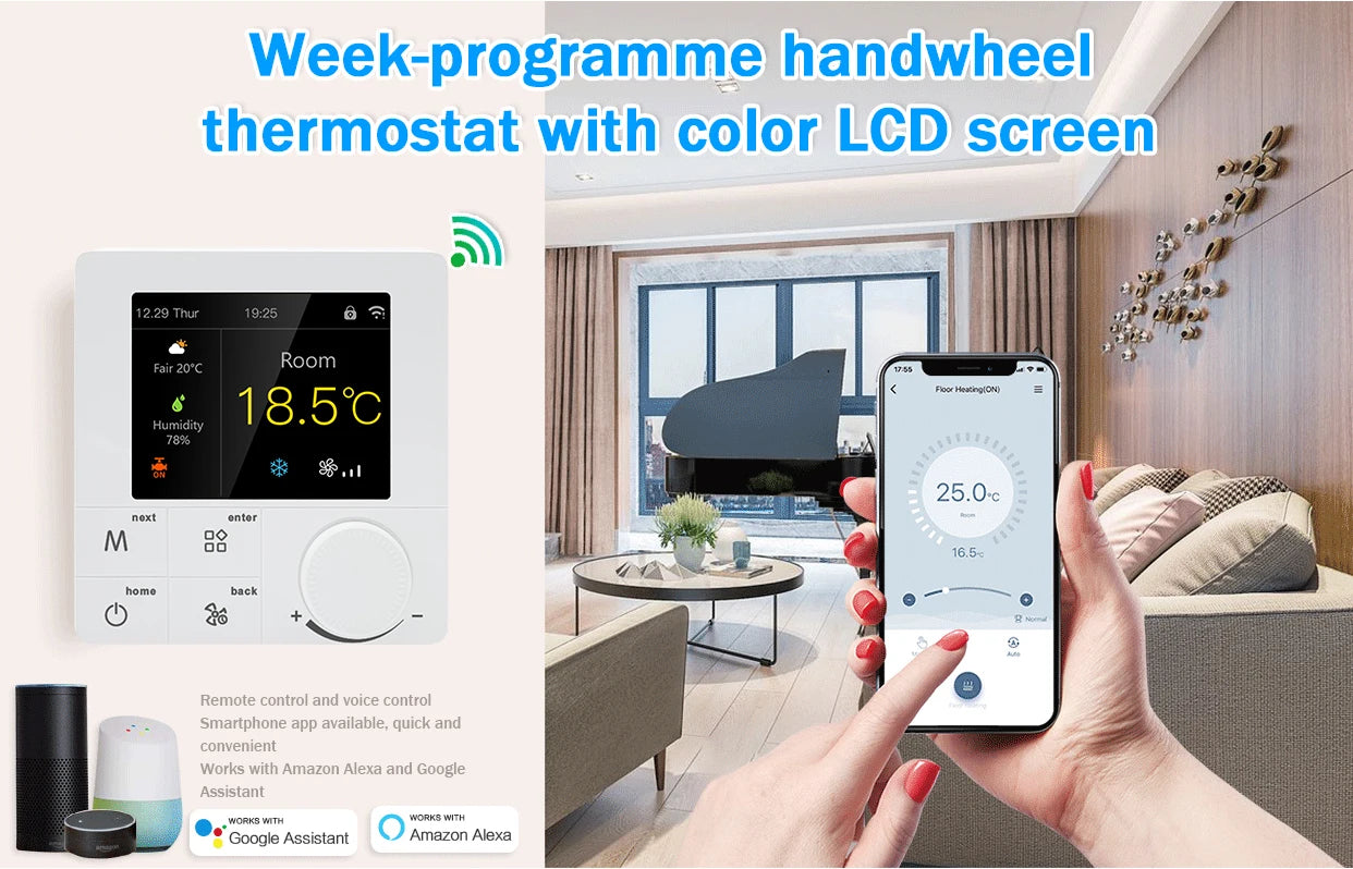 Qiumi Smart Wifi Thermostat Air Conditioning Temperature Controller With Color LCD Screen Works with Alexa Google Home