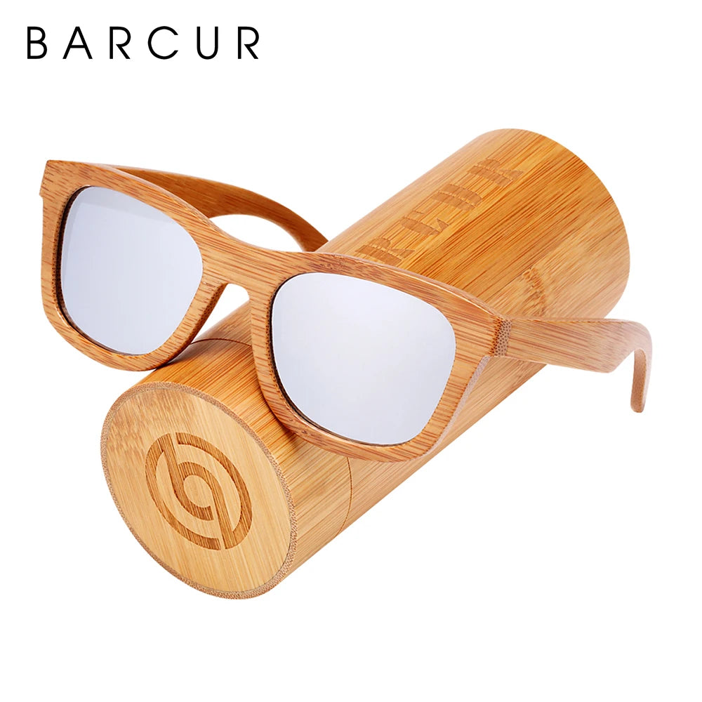 BARCUR Retro Square Men Sun Glasses Women Polarized Sunglasses Natural Bamboo Handmade Wood Sunglasses Beach Wooden UV400