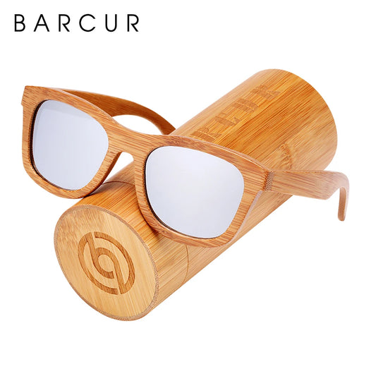 BARCUR Retro Square Men Sun Glasses Women Polarized Sunglasses Natural Bamboo Handmade Wood Sunglasses Beach Wooden UV400