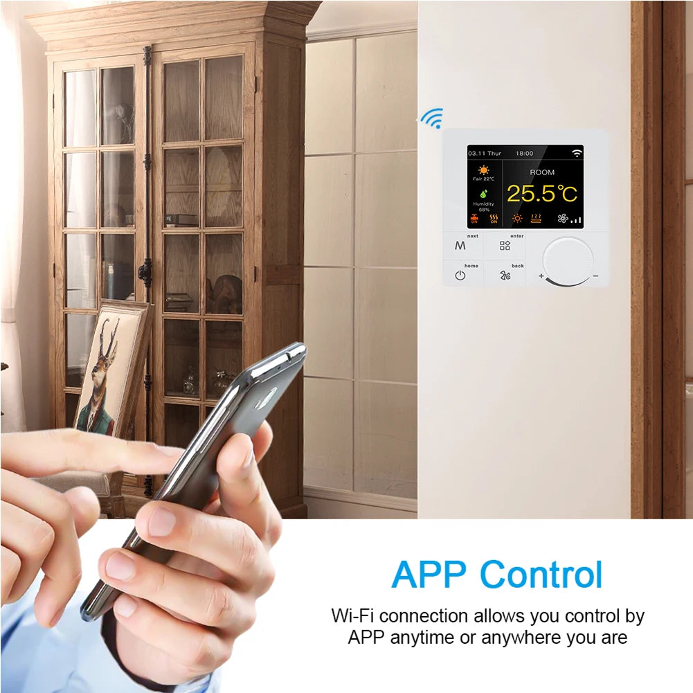 Qiumi Smart Wifi Thermostat Air Conditioning Temperature Controller With Color LCD Screen Works with Alexa Google Home