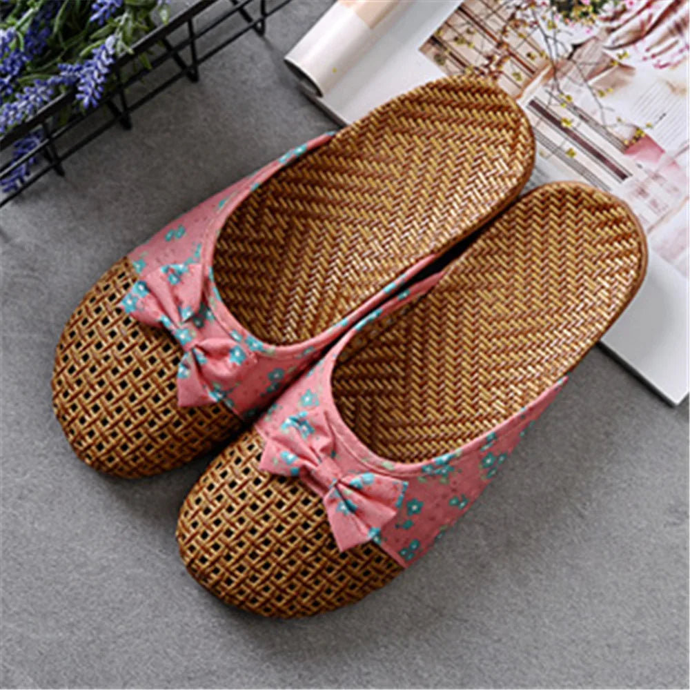 Shose Women Slippers Summer Beach Flip Flops Breathable Linen Flat Slippers Female Casual Flax Bow Ladies Slippers Sandals Shoes