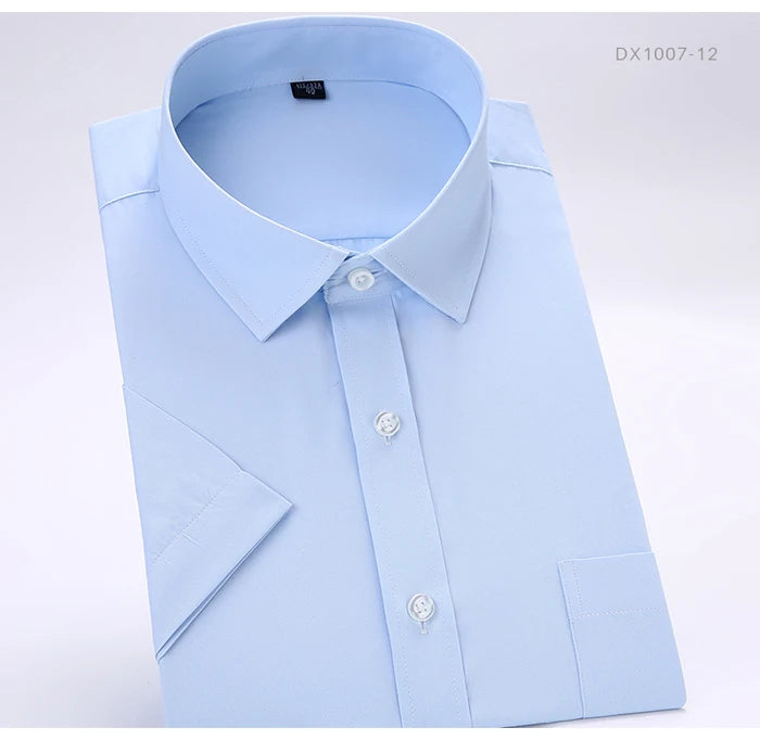 Summer Men's Plus Size Short Sleeve Dress Shirt Single Patch Pocket Standard-fit Business Formal Solid/twill/plain Casual Shirts