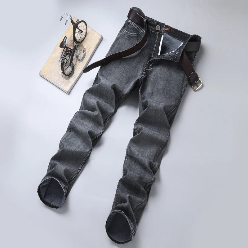 2024 Spring Autumn Men's Stretch Straight Fit Jeans Men's Denim Pants Brand New Style Trousers Mens Wear