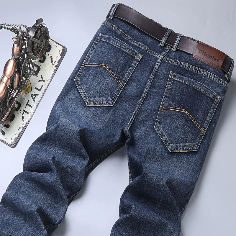 2024 Spring Autumn Men's Stretch Straight Fit Jeans Men's Denim Pants Brand New Style Trousers Mens Wear