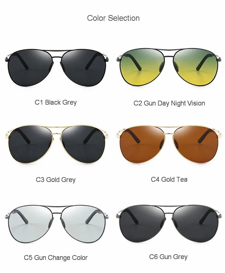 Aviation Metail Frame Polarized Sunglasses Men Color Changing Sun Glasses  Pilot Male Day Night Vision Driving