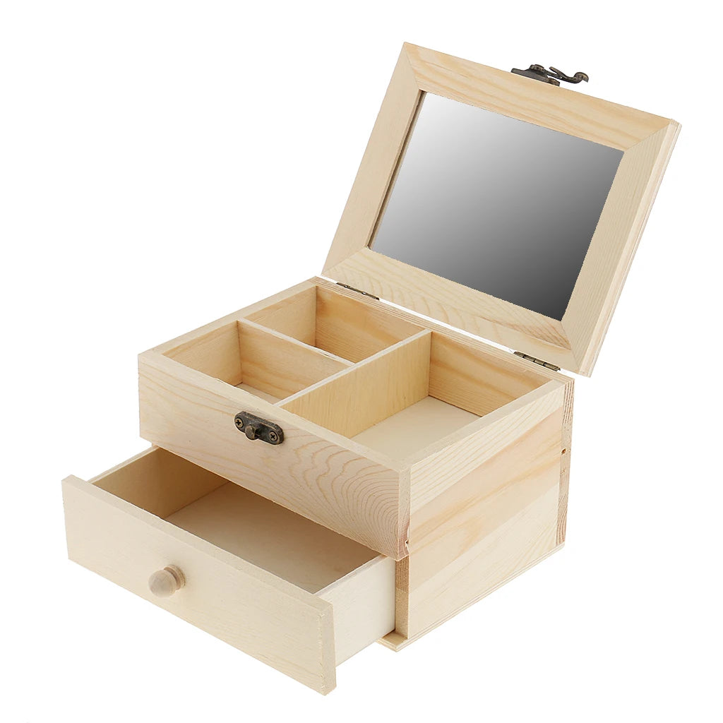 Wooden Jewelry Box Organizer 2 Layers Jewelry Case for Earring Ring Necklace Bracelet - PU Leather Storage Box with Lock