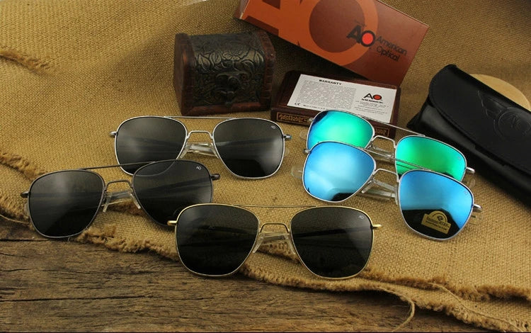 Pilot Sunglasses Men Tempered Glass Lens Top Quality Brand Designer AO Sun Glasses Male American Army Military YQ1003