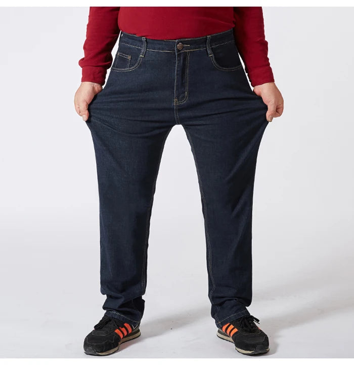 Plus Size 42 44 46 48 50 52 Men's Classic Black Jeans Business Casual Straight Loose Denim Stretch Jeans Male Brand Trousers