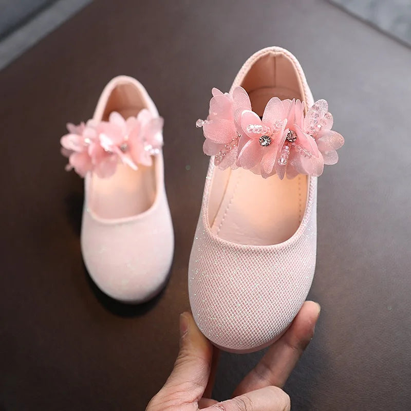 Kids Leather Girls Shoes Shining Flowers Princess Shoes For Baby Party Wedding Children Flats Spring Summer Dress Shoes