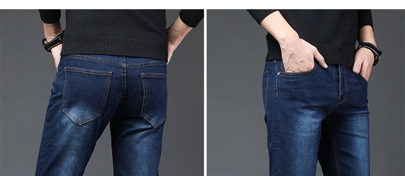 2024 New Arrival Men's Denim Jeans Straight Full Length Pants with High Elasticity Slim Pants Man Fashion Mid-waist Jeans men