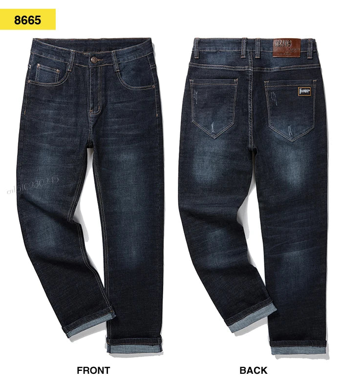 Plus Size 42 44 46 48 50 52 Men's Classic Black Jeans Business Casual Straight Loose Denim Stretch Jeans Male Brand Trousers