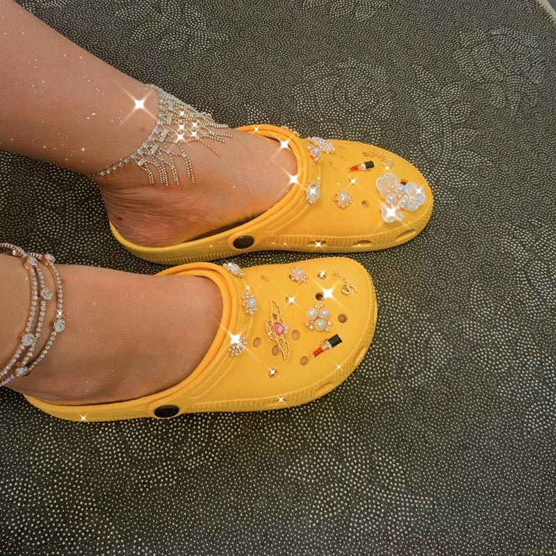 Hot Summer Women Slippers Garden Shoes Quick Dry Wedges Beach Sandals Antiskid Girls Platform Chain Clogs Flip Flops Shose