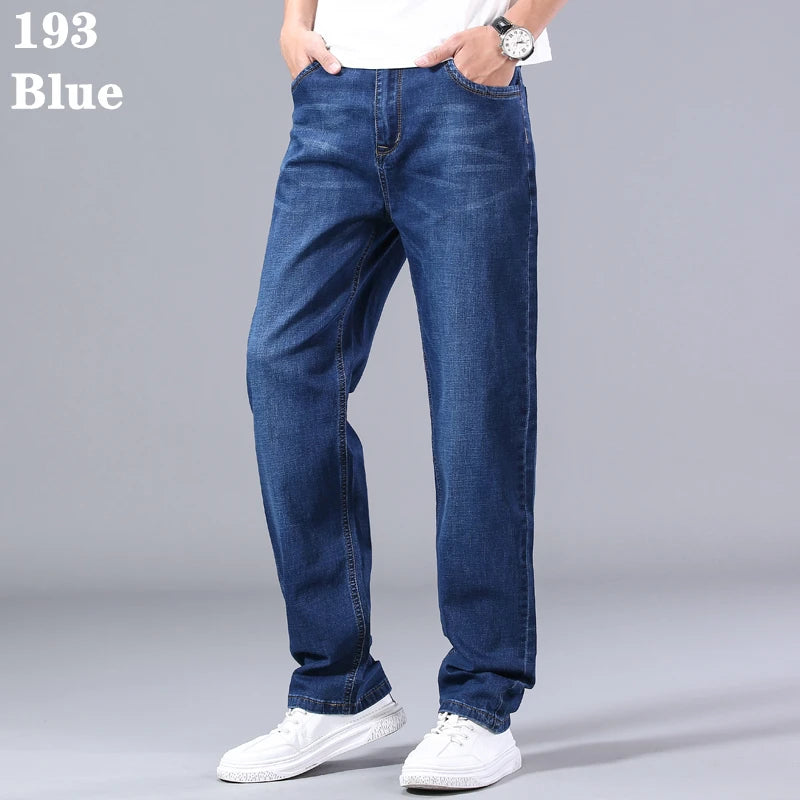 SHAN BAO cotton stretch men's straight loose loose summer thin jeans 2022 spring classic brand casual lightweight jeans blue