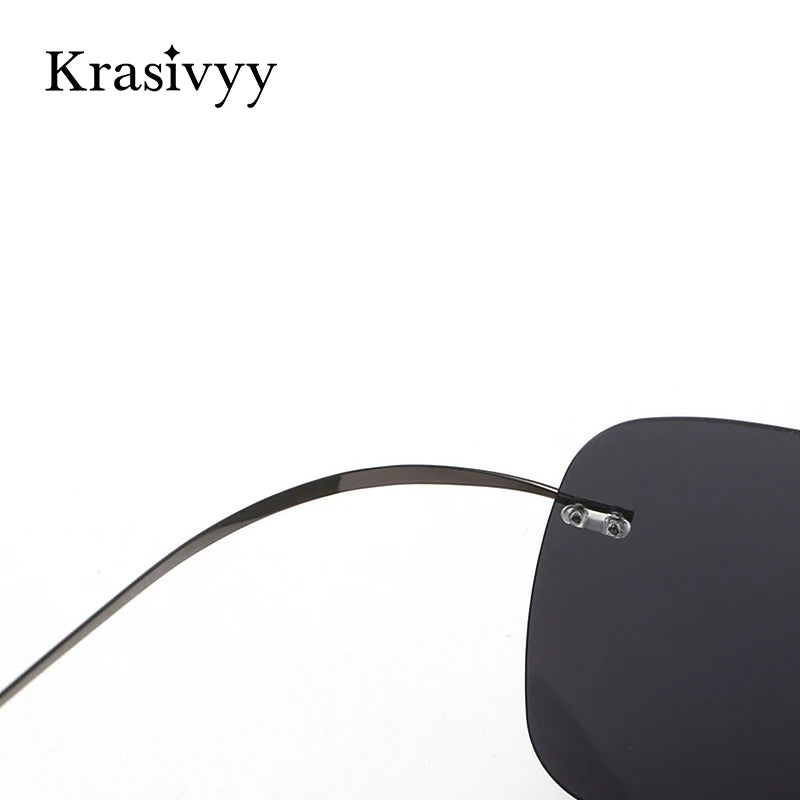 Krasivyy Rimless Square Polarized Sunglasses Men Driving Brand Design Ultralight Pure Titanium Sun Glasses Oculos De Sol