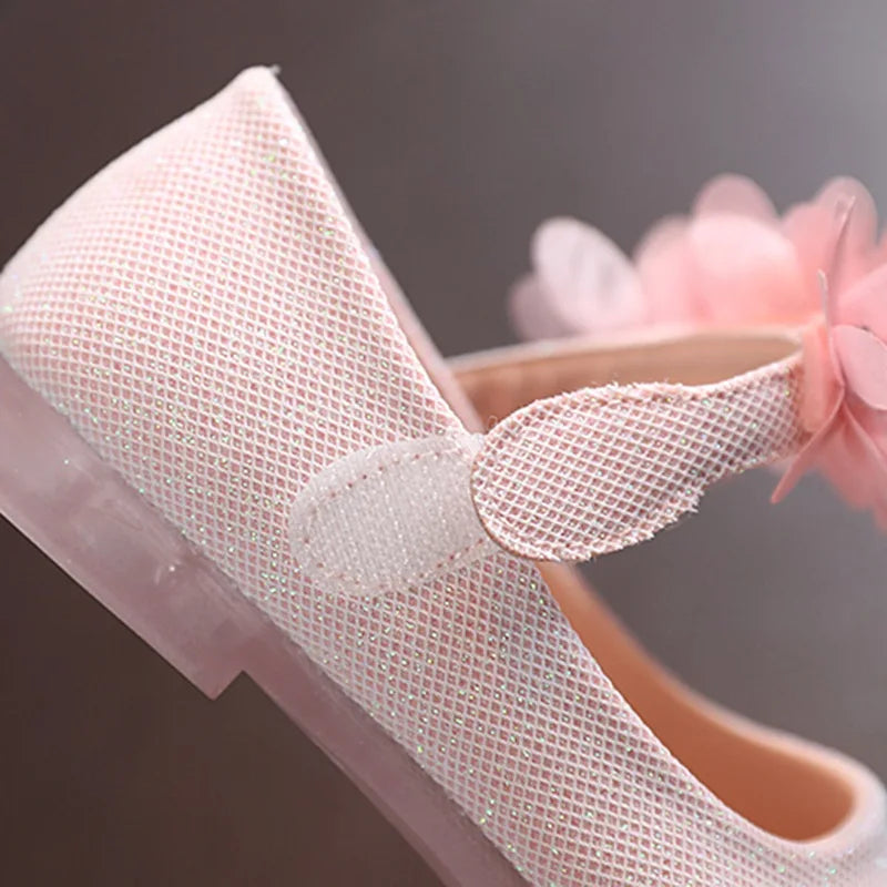 Kids Leather Girls Shoes Shining Flowers Princess Shoes For Baby Party Wedding Children Flats Spring Summer Dress Shoes