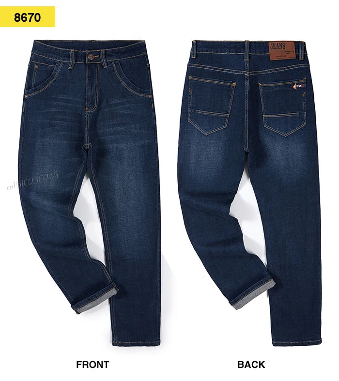 Plus Size 42 44 46 48 50 52 Men's Classic Black Jeans Business Casual Straight Loose Denim Stretch Jeans Male Brand Trousers