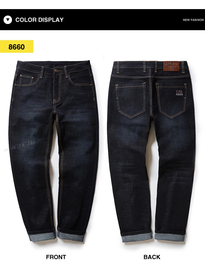 Plus Size 42 44 46 48 50 52 Men's Classic Black Jeans Business Casual Straight Loose Denim Stretch Jeans Male Brand Trousers