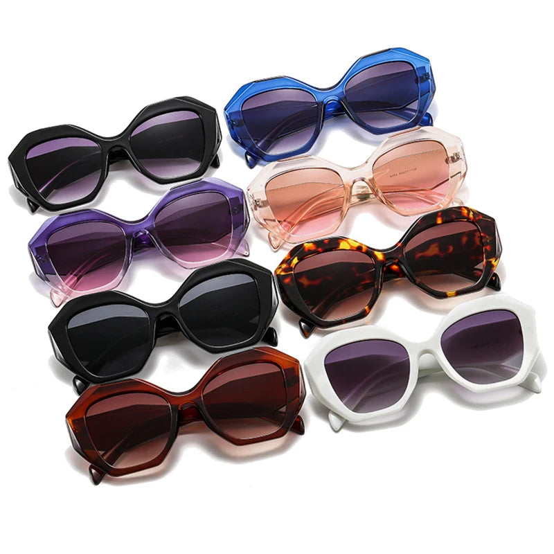 SO&EI Retro Oversized Irregular Polygon Women Sunglasses Fashion Jelly Color Eyewear Shades UV400 Men Gradient Sun Glasses