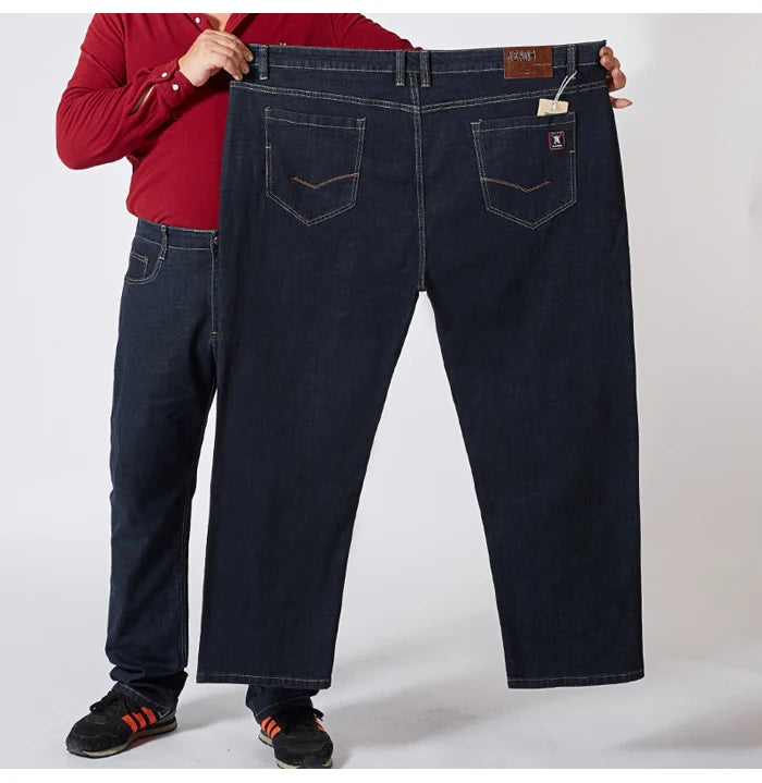 Plus Size 42 44 46 48 50 52 Men's Classic Black Jeans Business Casual Straight Loose Denim Stretch Jeans Male Brand Trousers