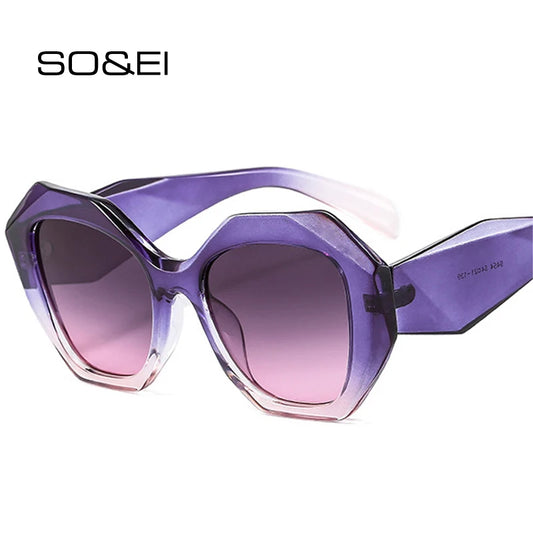 SO&EI Retro Oversized Irregular Polygon Women Sunglasses Fashion Jelly Color Eyewear Shades UV400 Men Gradient Sun Glasses