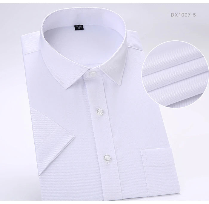 Summer Men's Plus Size Short Sleeve Dress Shirt Single Patch Pocket Standard-fit Business Formal Solid/twill/plain Casual Shirts