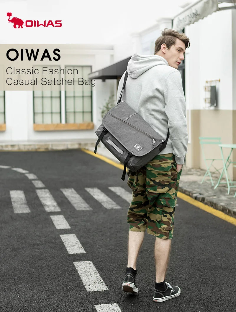 OIWAS Men Shoulder Bag Fashion Travel Sling Messenger Bag Men's Canvas Briefcase 15 Inch Laptop Male Crossbody Pack For Teenages