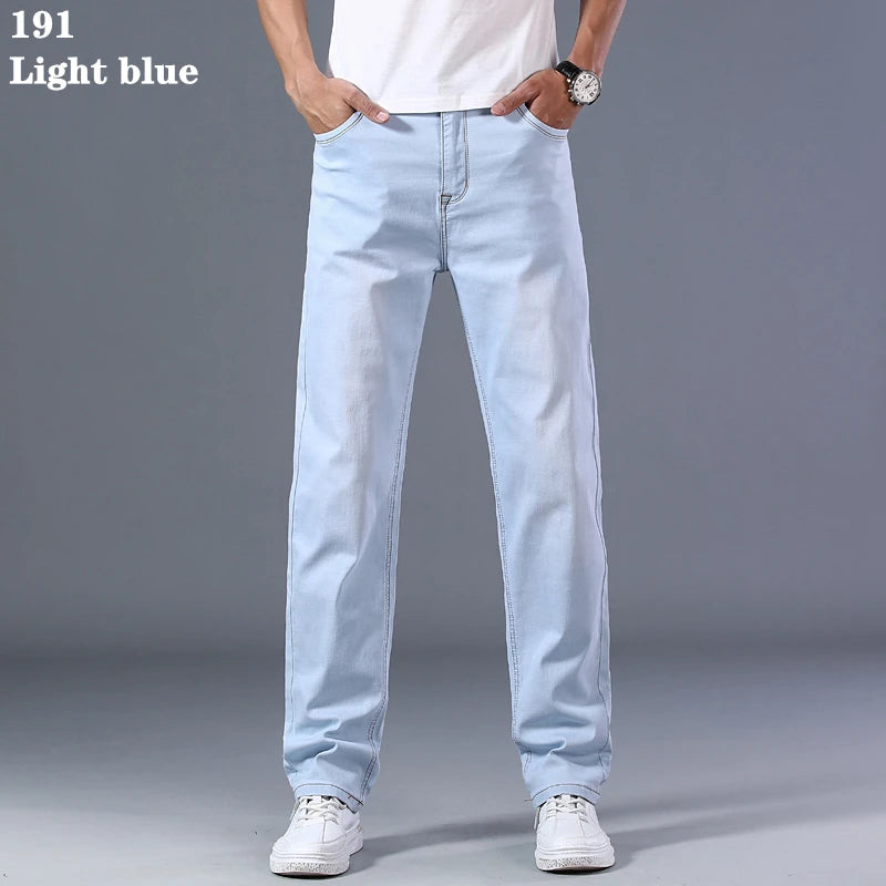 SHAN BAO cotton stretch men's straight loose loose summer thin jeans 2022 spring classic brand casual lightweight jeans blue