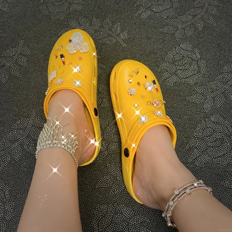 Hot Summer Women Slippers Garden Shoes Quick Dry Wedges Beach Sandals Antiskid Girls Platform Chain Clogs Flip Flops Shose