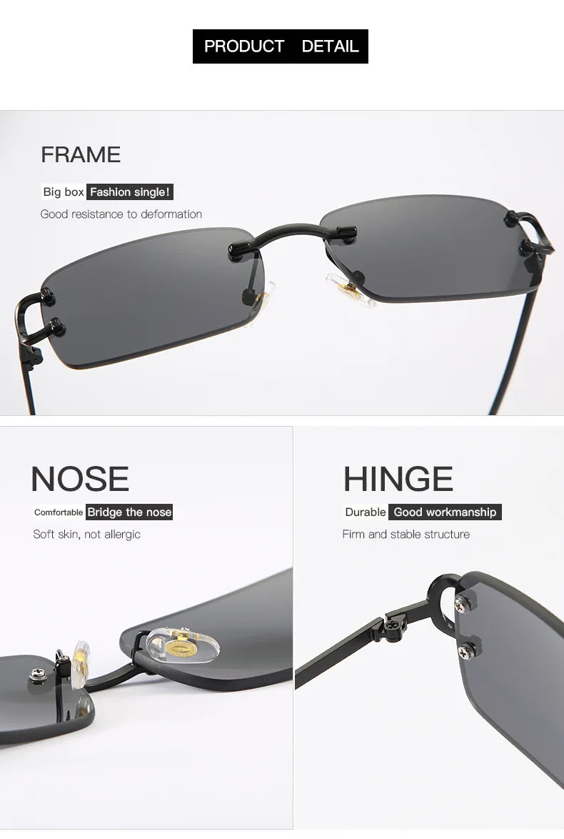 Blue Rimless Rectangle Sunglasses Men 2023 Brand Design Metal Fashion Square Sun Glasses for Women Gradient Lens Frameless UV400