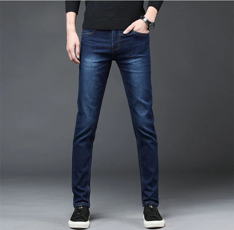 2024 New Arrival Men's Denim Jeans Straight Full Length Pants with High Elasticity Slim Pants Man Fashion Mid-waist Jeans men