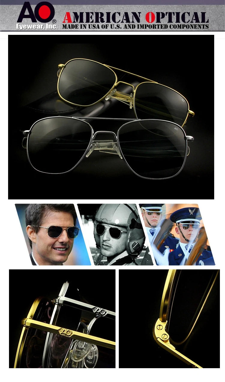 Pilot Sunglasses Men Tempered Glass Lens Top Quality Brand Designer AO Sun Glasses Male American Army Military YQ1003