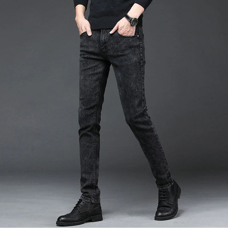 2024 New Arrival Men's Denim Jeans Straight Full Length Pants with High Elasticity Slim Pants Man Fashion Mid-waist Jeans men