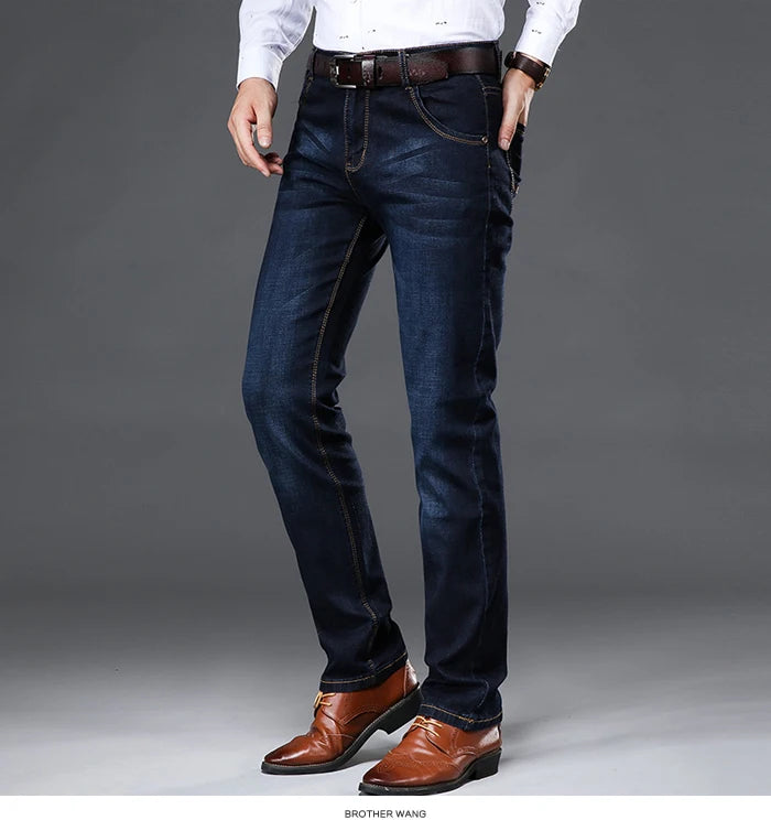 42 44 Spring and Autumn New Classic Men's Large Size Jeans Fashion Business Casual Stretch Slim Black Blue Men's Brand Pants