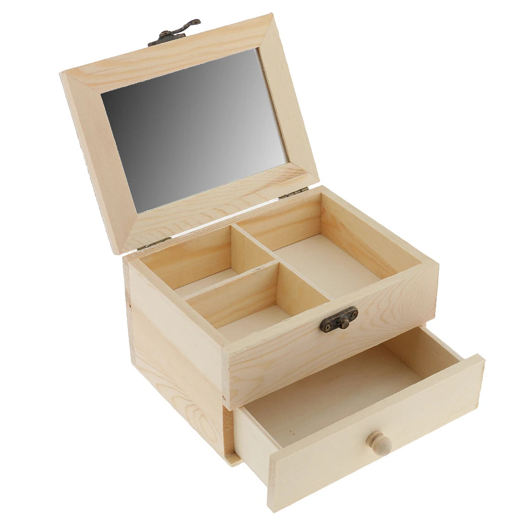 Wooden Jewelry Box Organizer 2 Layers Jewelry Case for Earring Ring Necklace Bracelet - PU Leather Storage Box with Lock