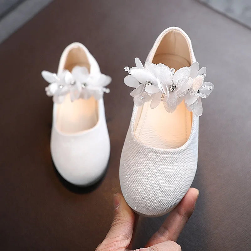 Kids Leather Girls Shoes Shining Flowers Princess Shoes For Baby Party Wedding Children Flats Spring Summer Dress Shoes