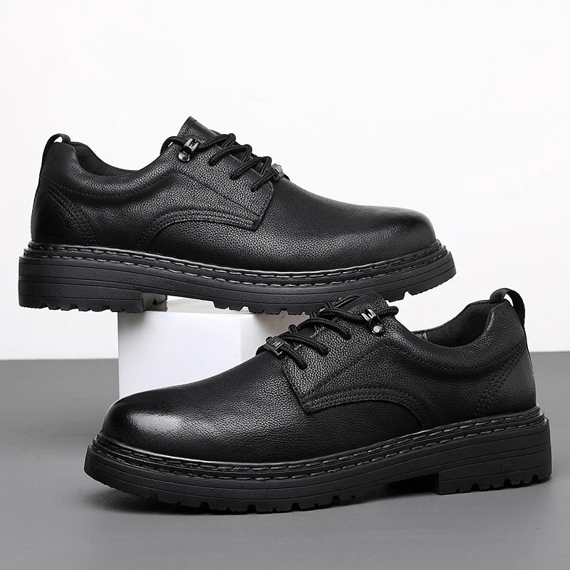 Business mens shoes Comfortable High Quality Genuine Leather Full Black Office Men Oxfords shose Spring/Autumn Shallow Lace-up