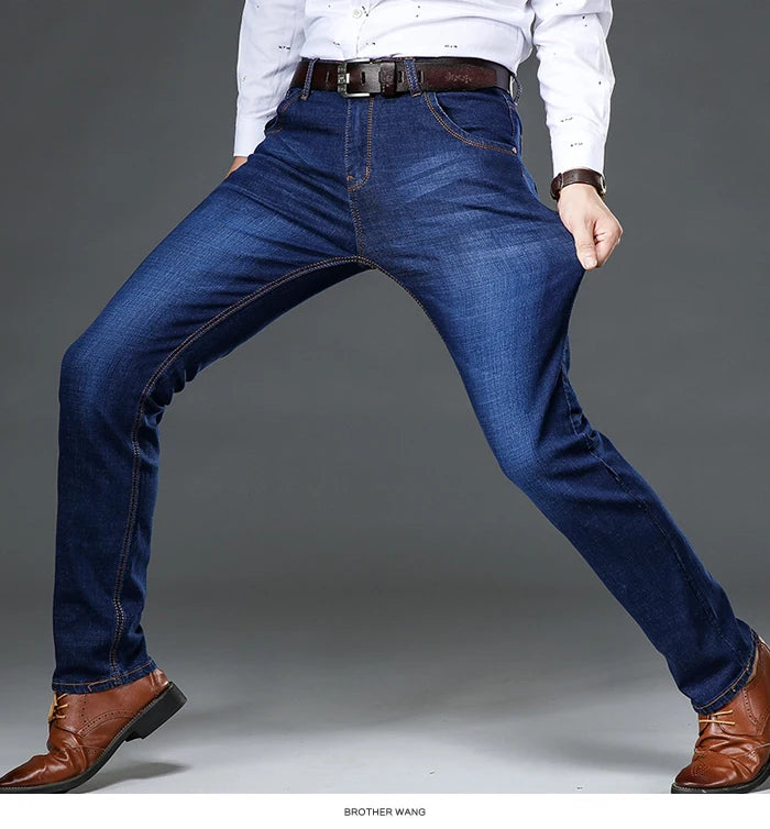 42 44 Spring and Autumn New Classic Men's Large Size Jeans Fashion Business Casual Stretch Slim Black Blue Men's Brand Pants