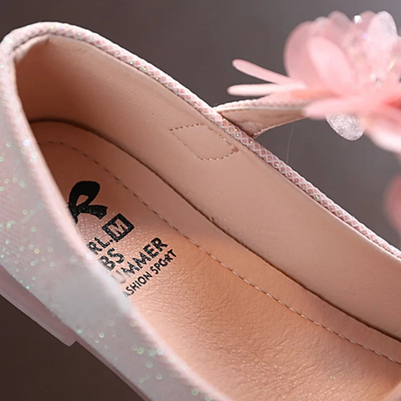 Kids Leather Girls Shoes Shining Flowers Princess Shoes For Baby Party Wedding Children Flats Spring Summer Dress Shoes