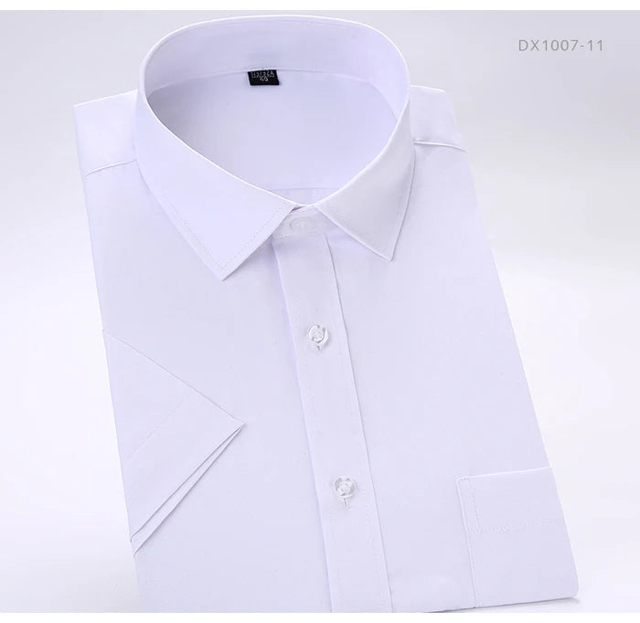 Summer Men's Plus Size Short Sleeve Dress Shirt Single Patch Pocket Standard-fit Business Formal Solid/twill/plain Casual Shirts