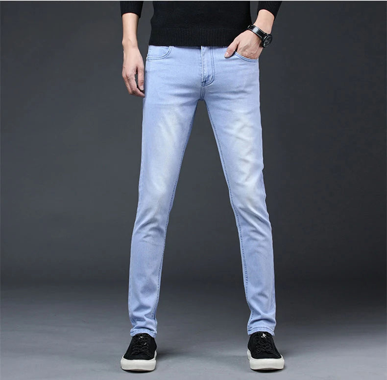 2024 New Arrival Men's Denim Jeans Straight Full Length Pants with High Elasticity Slim Pants Man Fashion Mid-waist Jeans men