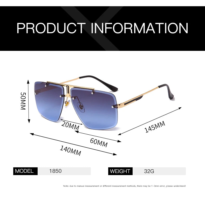 Brand Design Men Rimless Sunglasses Vintage Male Square Sun Glasses Luxury Sunglass UV400 Shades Eyewear gafas de sol hombre