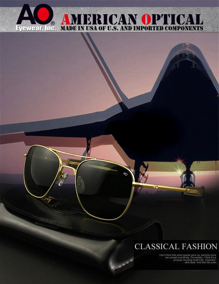 Pilot Sunglasses Men Tempered Glass Lens Top Quality Brand Designer AO Sun Glasses Male American Army Military YQ1003