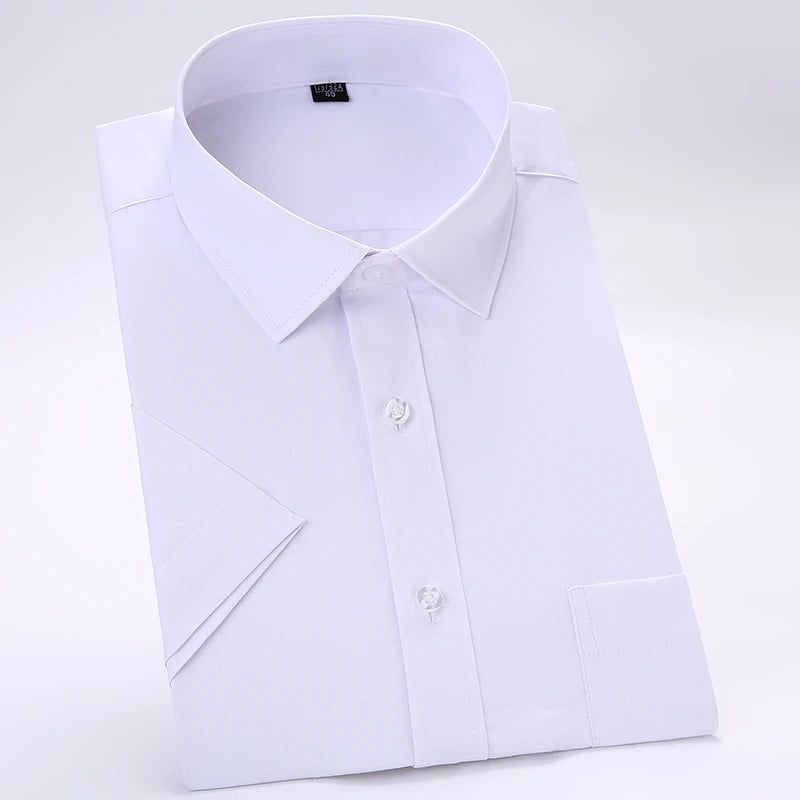 Summer Men's Plus Size Short Sleeve Dress Shirt Single Patch Pocket Standard-fit Business Formal Solid/twill/plain Casual Shirts