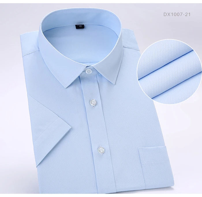 Summer Men's Plus Size Short Sleeve Dress Shirt Single Patch Pocket Standard-fit Business Formal Solid/twill/plain Casual Shirts