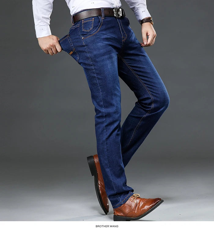 42 44 Spring and Autumn New Classic Men's Large Size Jeans Fashion Business Casual Stretch Slim Black Blue Men's Brand Pants