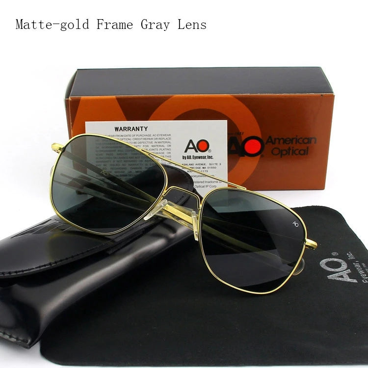 Pilot Sunglasses Men Tempered Glass Lens Top Quality Brand Designer AO Sun Glasses Male American Army Military YQ1003