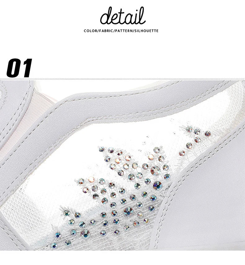 Comfortable Women Loafers Shoes Lace Slip On Walking Shoes White Sneakers Casual Shoes Ballet Flats Platform Shoes Rhinestone