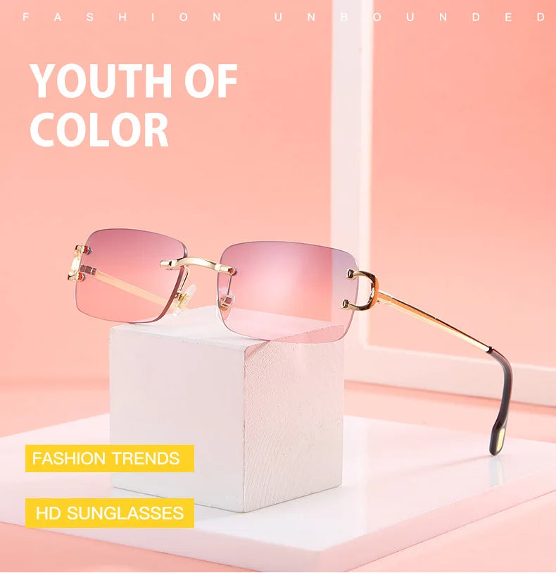 Blue Rimless Rectangle Sunglasses Men 2023 Brand Design Metal Fashion Square Sun Glasses for Women Gradient Lens Frameless UV400